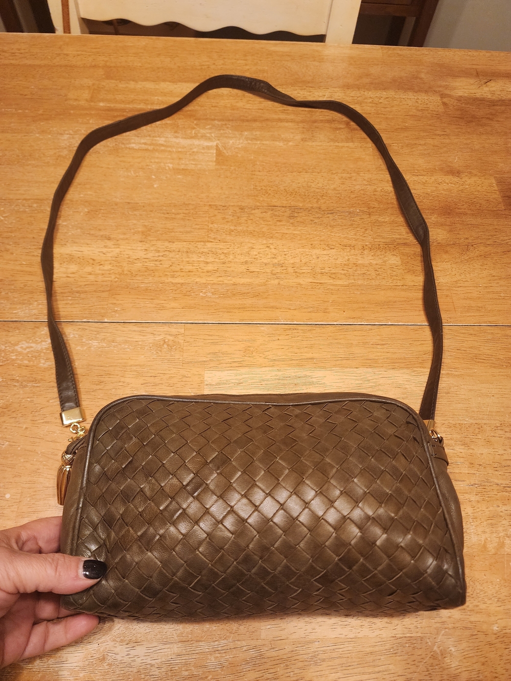 vintage Bottega Veneta Intrecciato Olive Color Napa leather crossbody camera bag